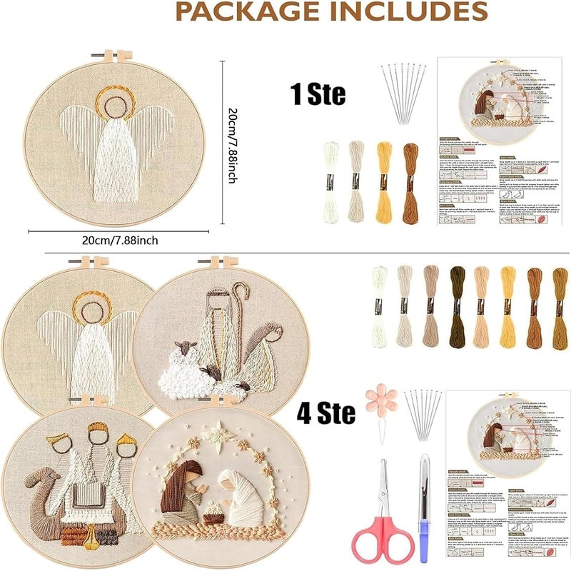 YOUDRN Nativity Scene Embroidery kit,Christmas Cross Stitch Kits,DIY Embroidery Kit for Adults with Pattern,Cotton Threads,Needles,Instruction,20cm Hoop,for Decor Home Room (Manger) - Image 5